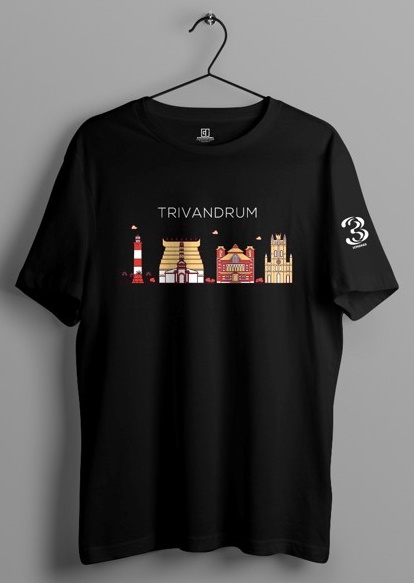 Conference T-shirt showing Trivandrum landmarks