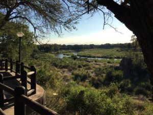 Landscape of a countryside with a river running through